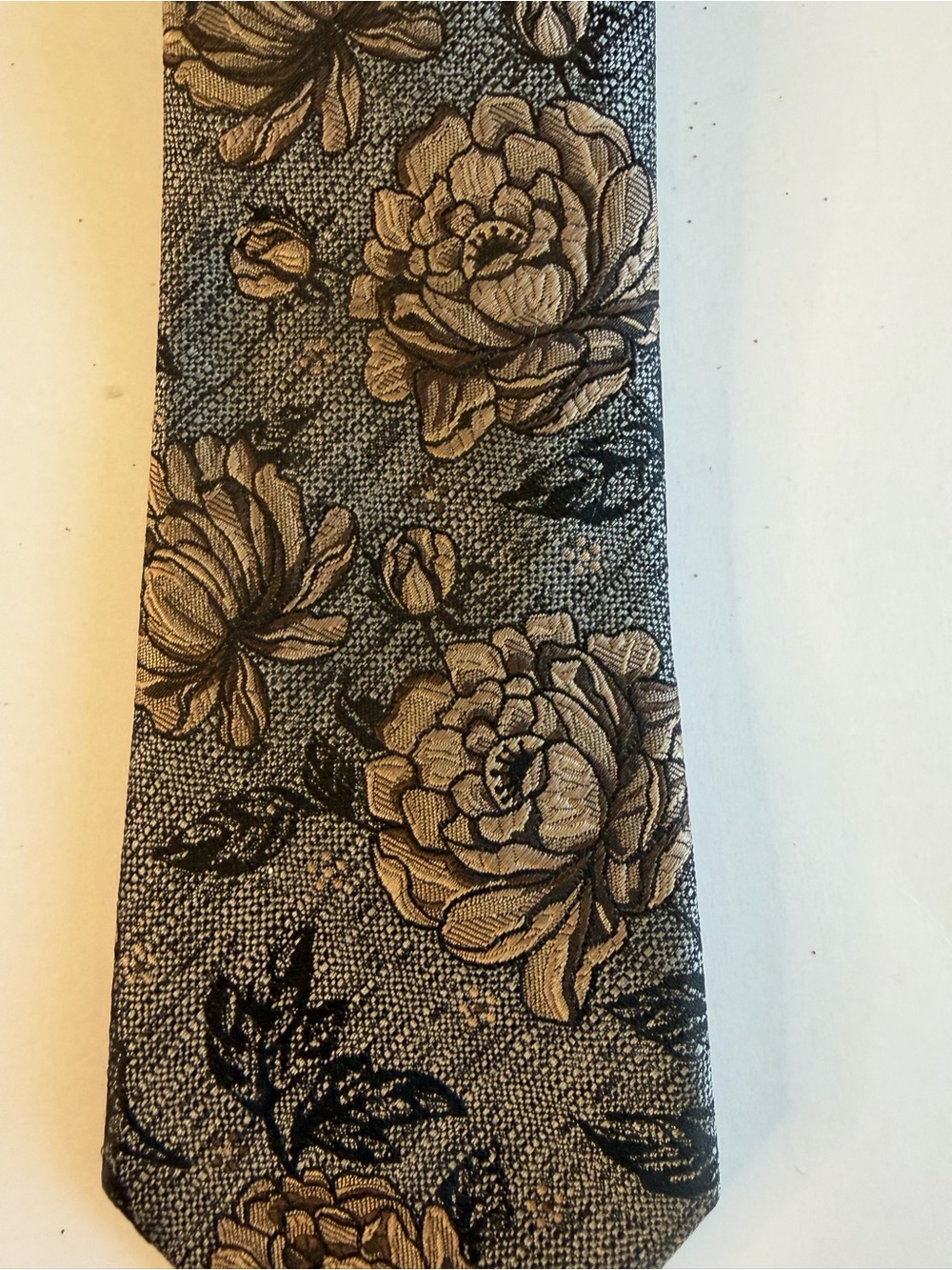 Express Grey Tie with Beige Floral Jacquard